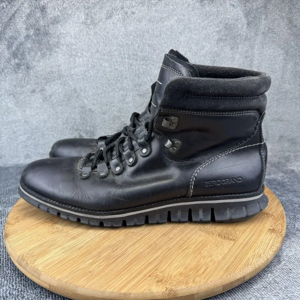Cole Haan Boots Mens Size 10.5 Black Zerogrand Hiker Leather Lace Up C30403
